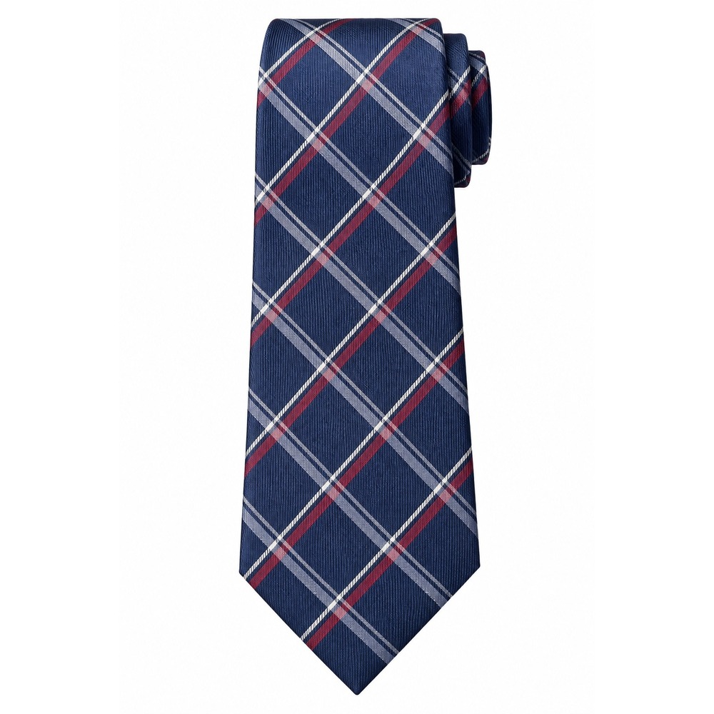 Chaps Mens Navy Blue Red White Plaid Silk Necktie Classic Preppy Formal Tie